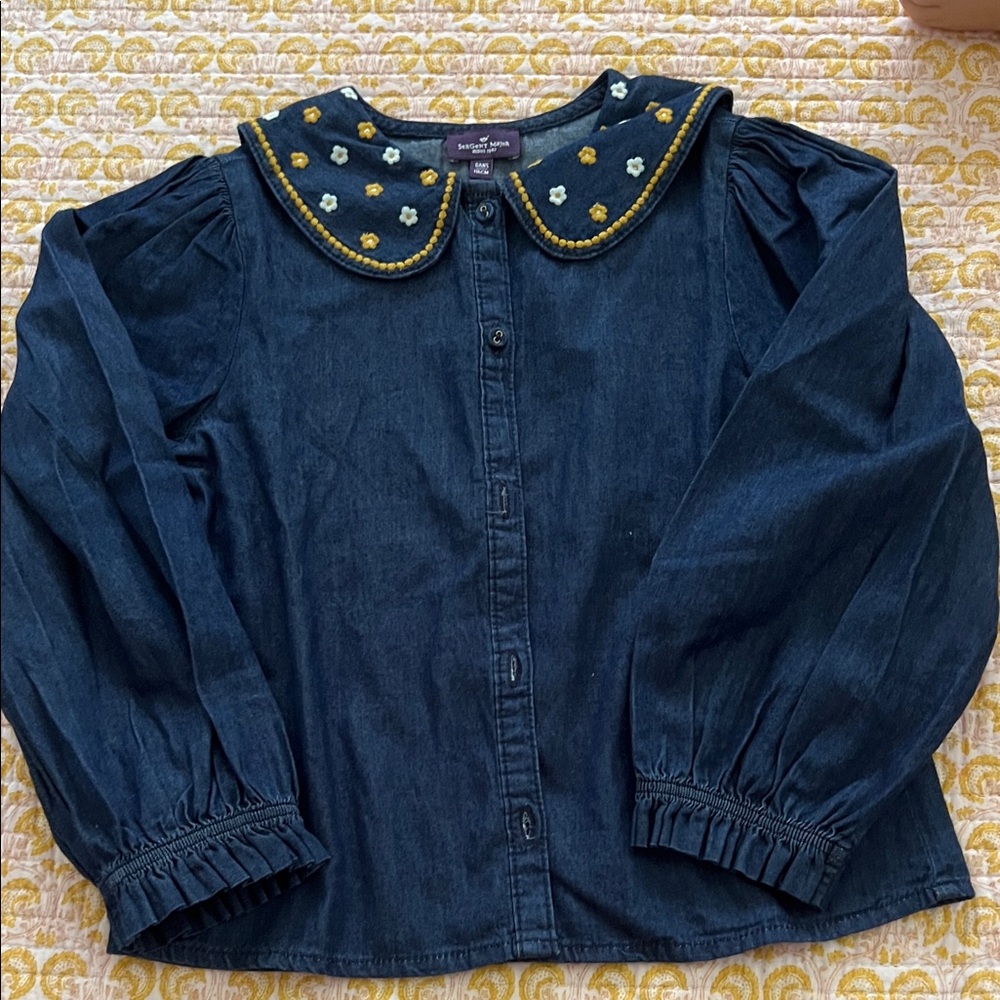 Sergent Major  Dark Blue Kids Shirt with Floral Embroidery